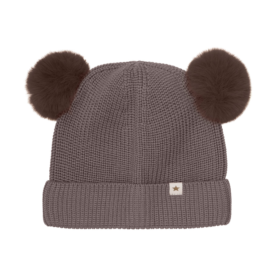Húfa - Ull - PomPom - Brown Melange