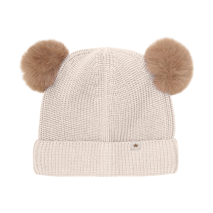 Húfa - Ull - PomPom - Sand Melange