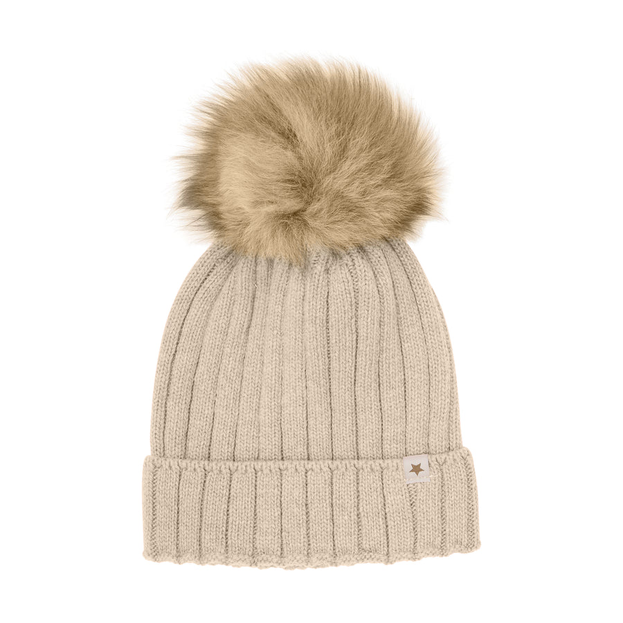 Húfa - Ull - Pom - Sand Melange