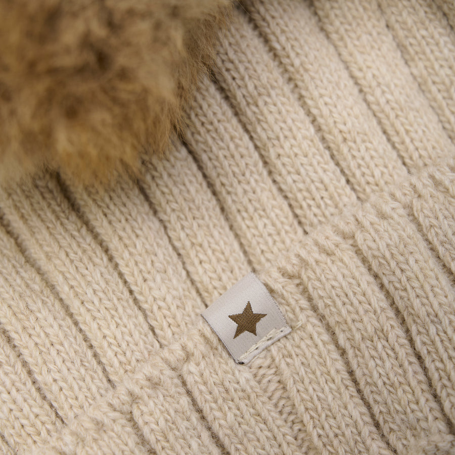 Húfa - Ull - Pom - Sand Melange