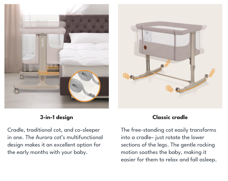 Lionelo Arora 3in1 Co-sleeper – Vagga - Cappuchino